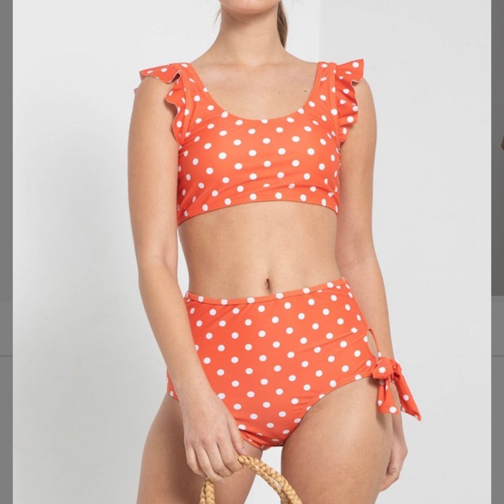 Marina West Orange Polka Dot Flutter-Sleeve Bikini Top - XL